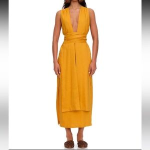 NWT Andrea Iyamah Zado Mustard Yellow Wrap Dress, size S
